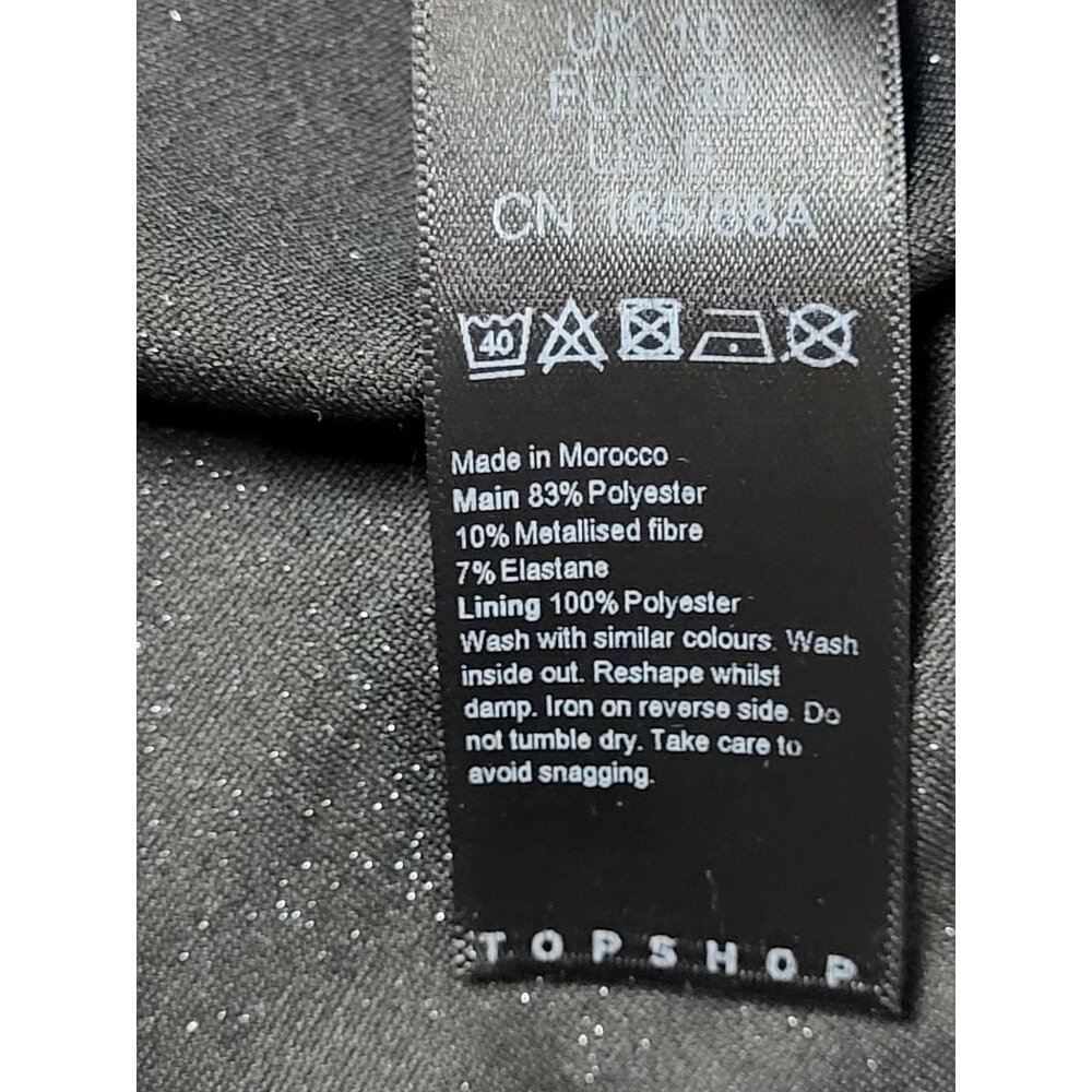 Topshop Black Silver Glitter Open Midi Cocktail Night Out Dress Size 6 - Picture 10 of 12